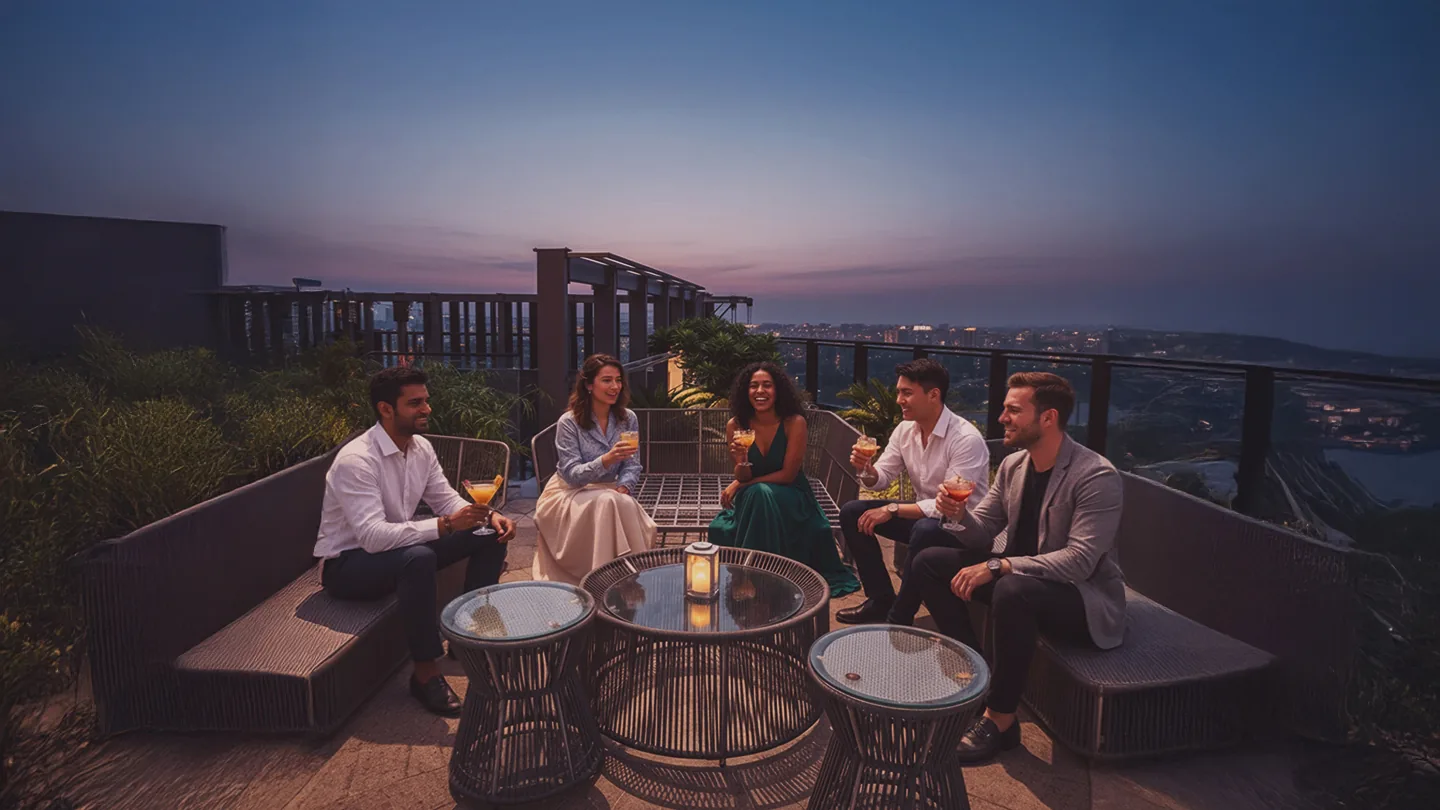 Bar and private dining on the 21st floor Sky Deck at Serendipity BKC